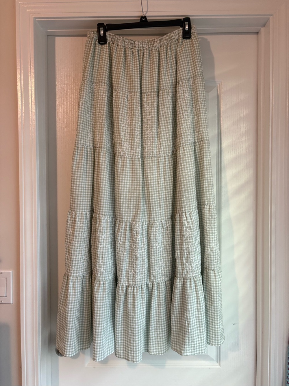 Altar'd State Mint Gingham Tiered Maxi Skirt - Picture 4 of 5